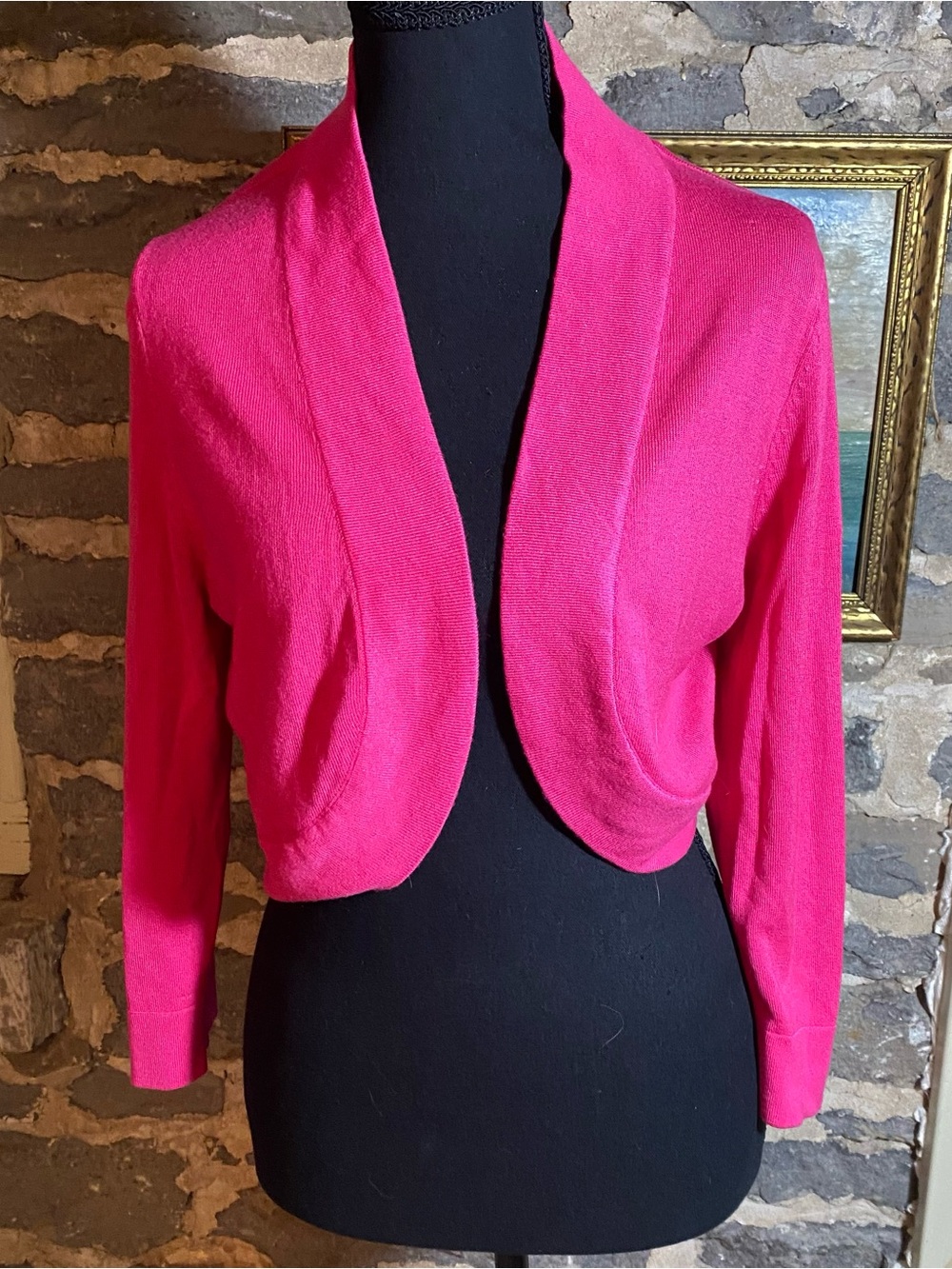 Jessica Howard Bright Pink Open Front Cropped Cardigan Sweater